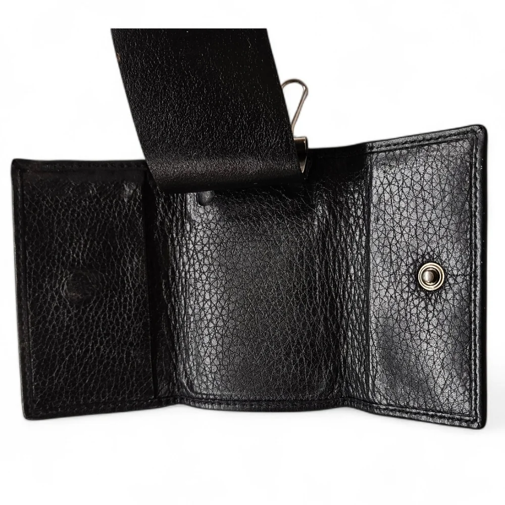 Gucci GG Marmont Black Leather Card And Key Holder Wallet In Black And Silver